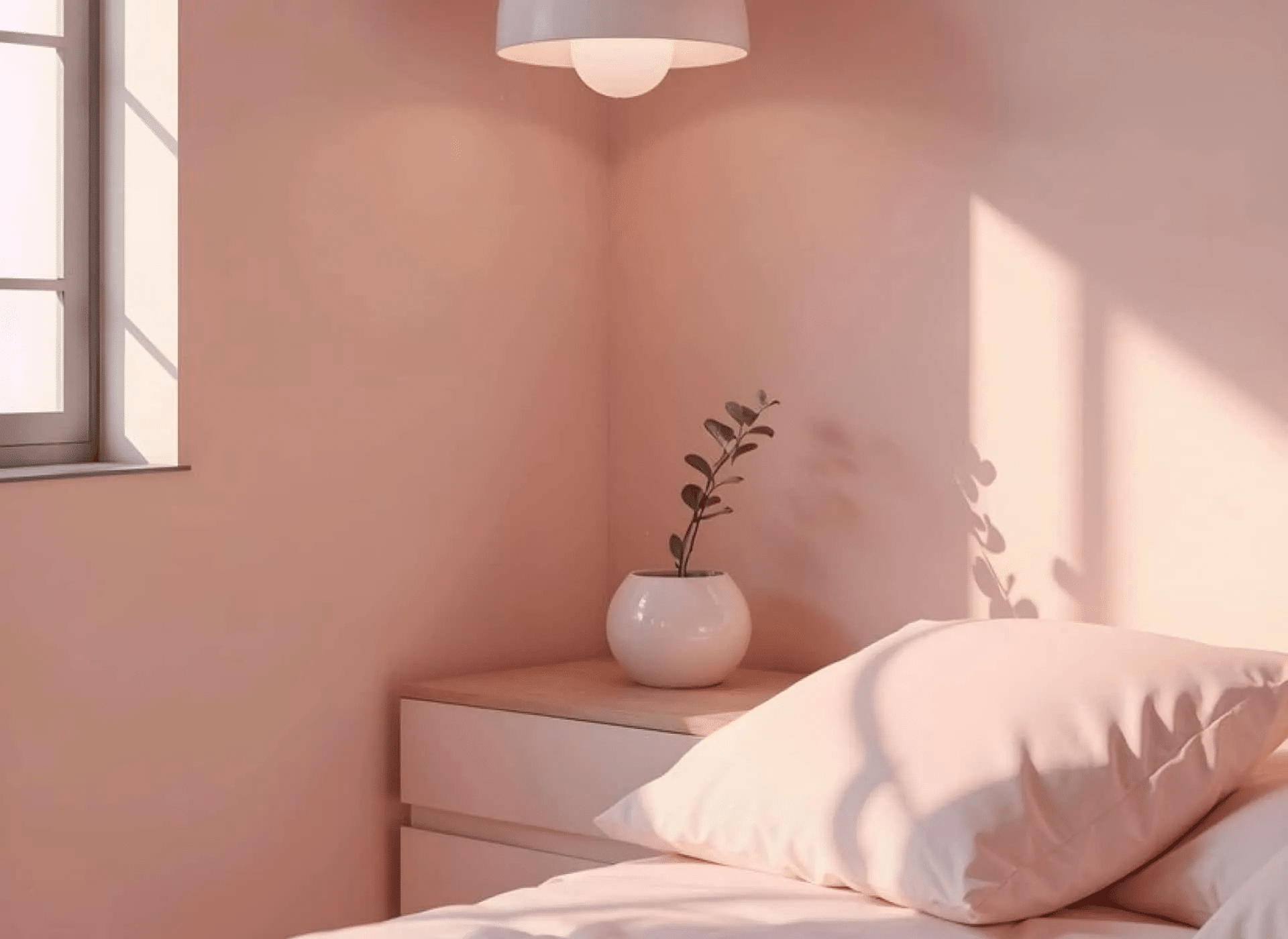 A bedroom with a bed and a mirror